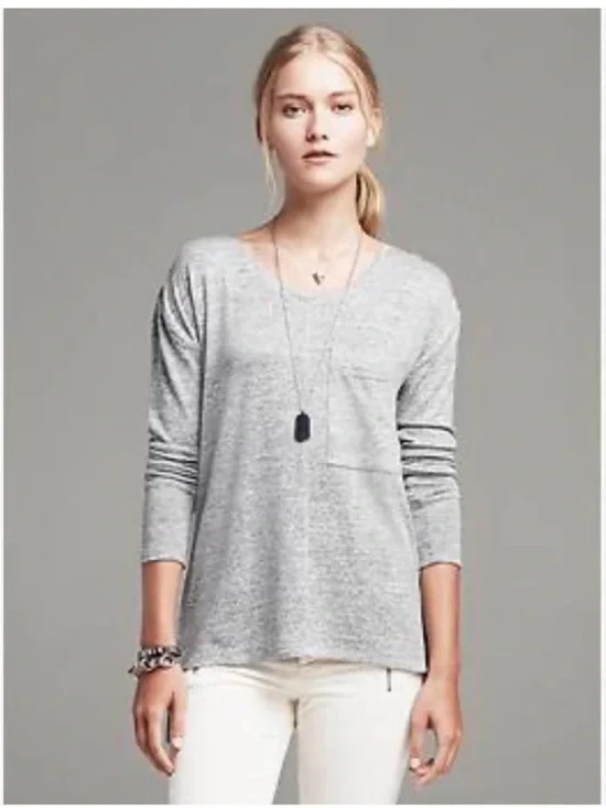 Heather Gray Long Sleeve Pocket Tunic Top Drop Tail Small - Picture 2 of 6